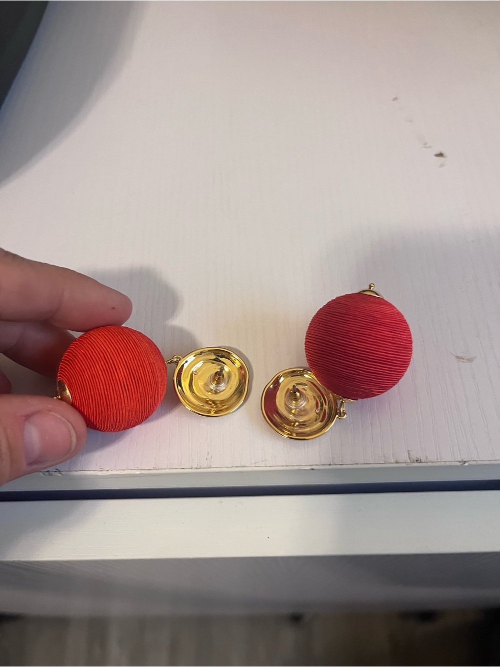 Gold-Tone Red Ball Drop Earrings - Picture 2 of 4